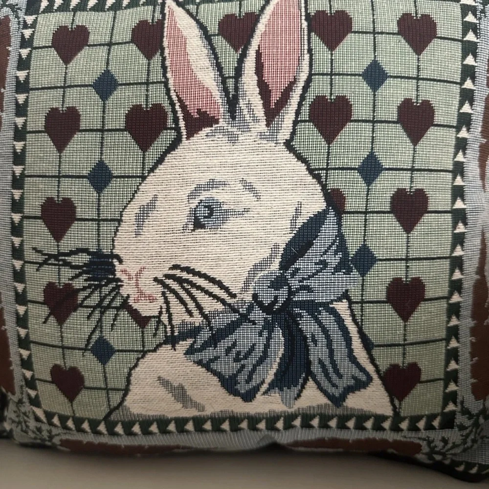 Vintage Bunny Tapestry Throw Pillows - Pair 12x12